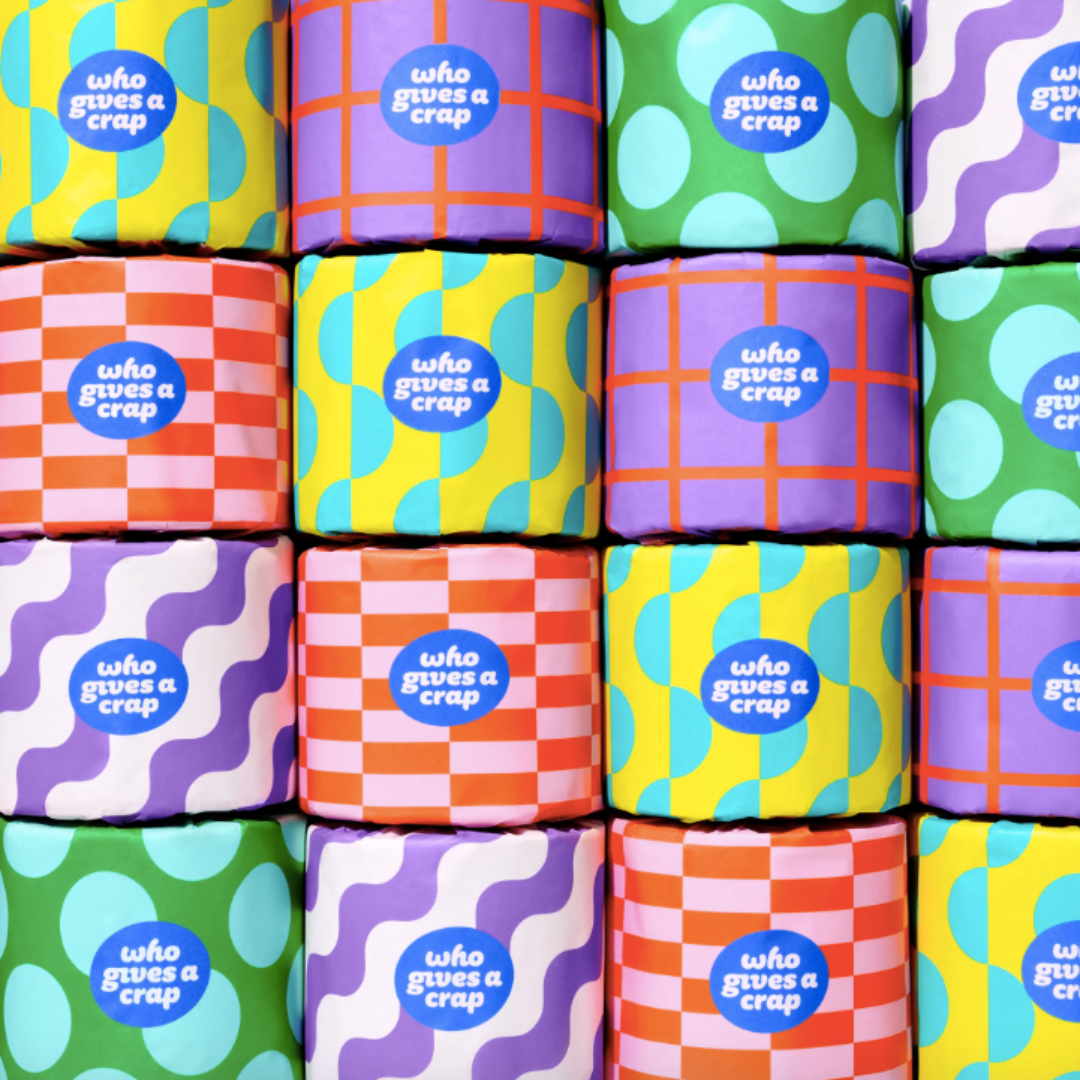 Who Gives A Crap Toilet Roll Brightly Coloured Packaging